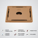 Yellow Exclusive Square Floor Drain in Antique Copper PVD Coating (6 x 6 Inches) with Hole - LIPKA - Lipka Home