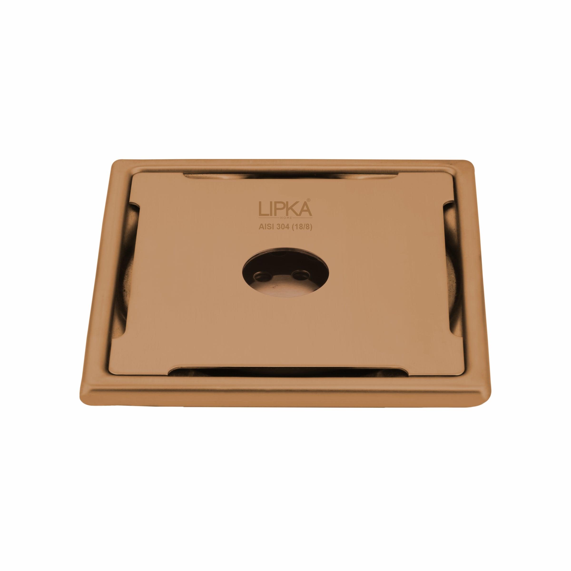 Yellow Exclusive Square Floor Drain in Antique Copper PVD Coating (6 x 6 Inches) with Hole - LIPKA - Lipka Home