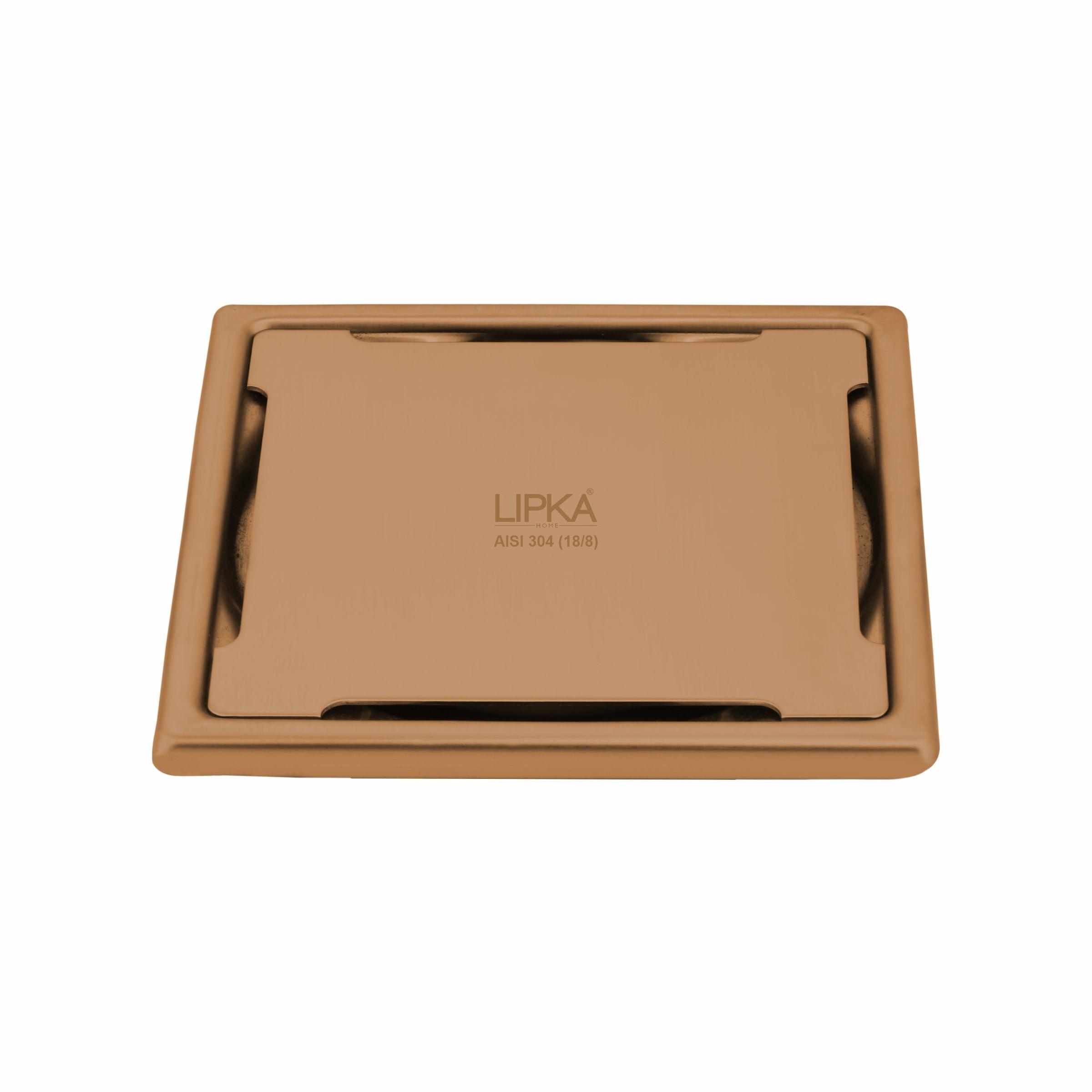 Yellow Exclusive Square Floor Drain in Antique Copper PVD Coating (6 x 6 Inches) - LIPKA