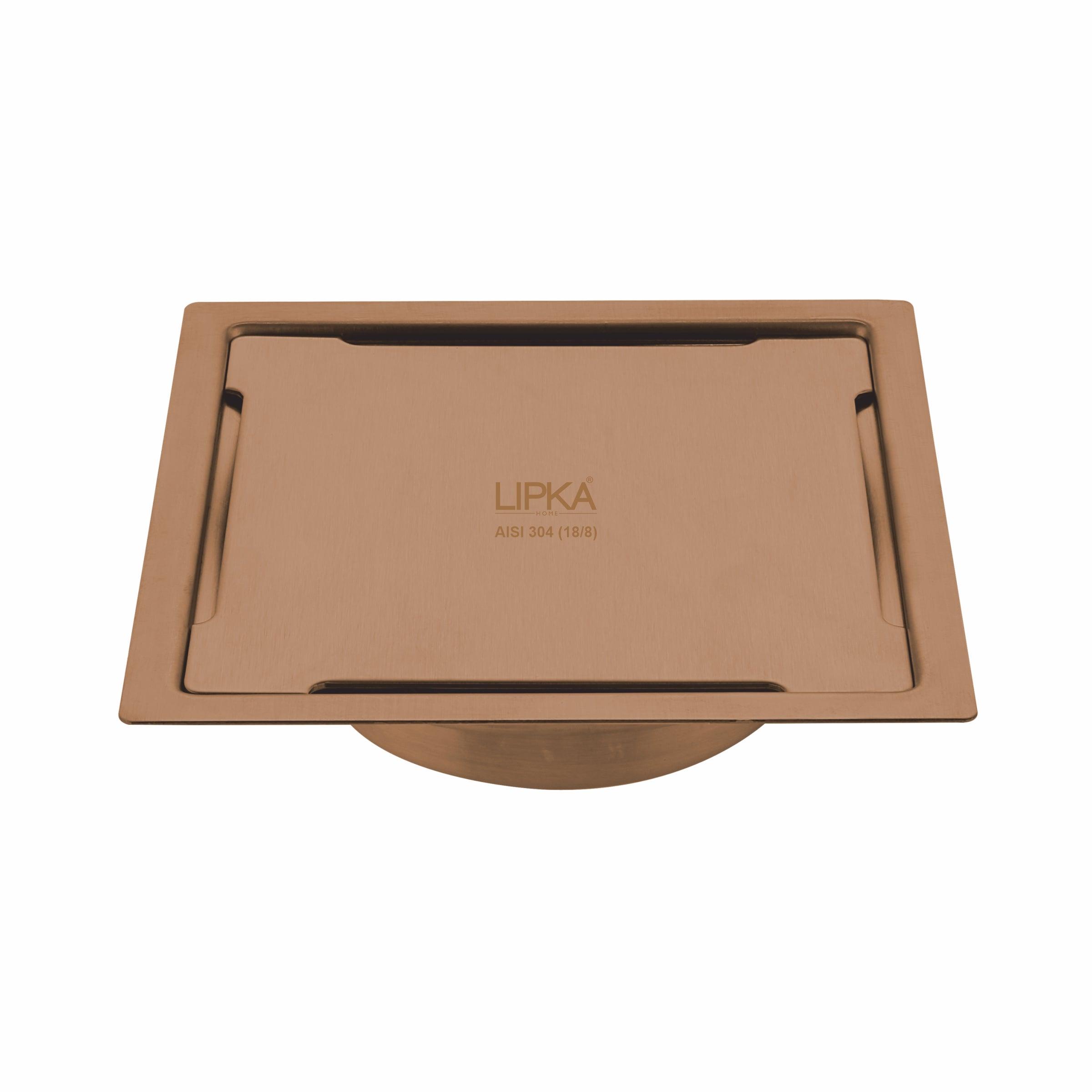 Yellow Exclusive Square Flat Cut Floor Drain in Antique Copper PVD Coating (5 x 5 Inches) with Cockroach Trap - LIPKA - Lipka Home