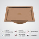 Yellow Exclusive Square Flat Cut Floor Drain in Antique Copper PVD Coating (6 x 6 Inches) with Cockroach Trap - LIPKA - Lipka Home