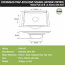 Yellow Exclusive Square Flat Cut Floor Drain in Antique Copper PVD Coating (6 x 6 Inches) with Hole & Cockroach Trap - LIPKA - Lipka Home