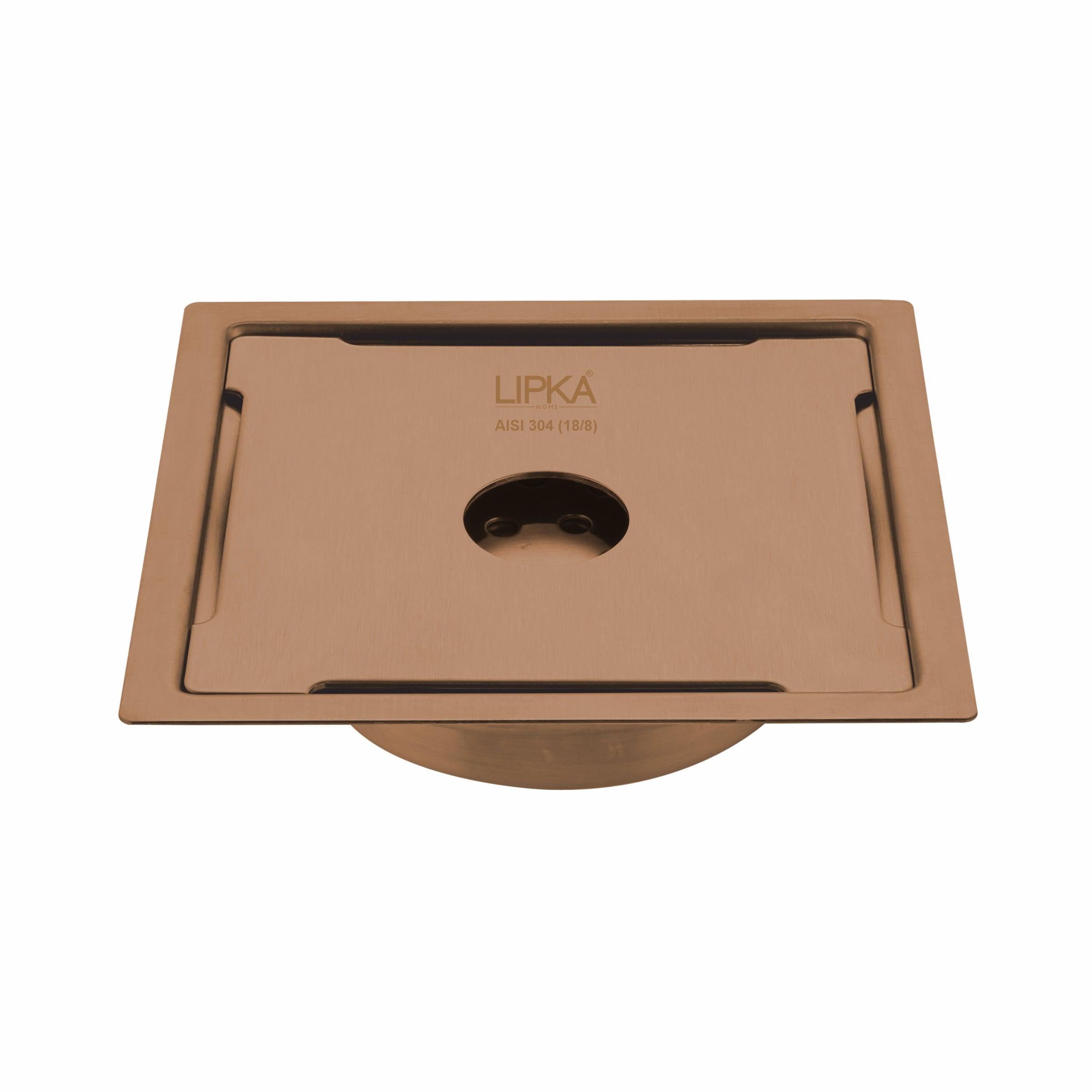 Yellow Exclusive Square Flat Cut Floor Drain in Antique Copper PVD Coating (6 x 6 Inches) with Hole & Cockroach Trap - LIPKA - Lipka Home