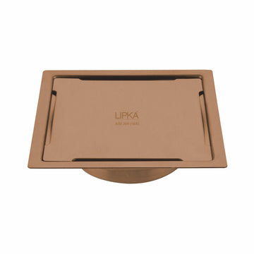 Yellow Exclusive Square Flat Cut Floor Drain in Antique Copper PVD Coating (6 x 6 Inches) with Cockroach Trap - LIPKA - Lipka Home