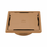 Yellow Exclusive Square Floor Drain in Antique Copper PVD Coating (5 x 5 Inches) with Cockroach Trap - LIPKA