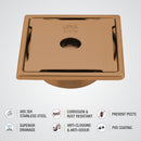 Yellow Exclusive Square Floor Drain in Antique Copper PVD Coating (6 x 6 Inches) with Hole & Cockroach Trap - LIPKA - Lipka Home