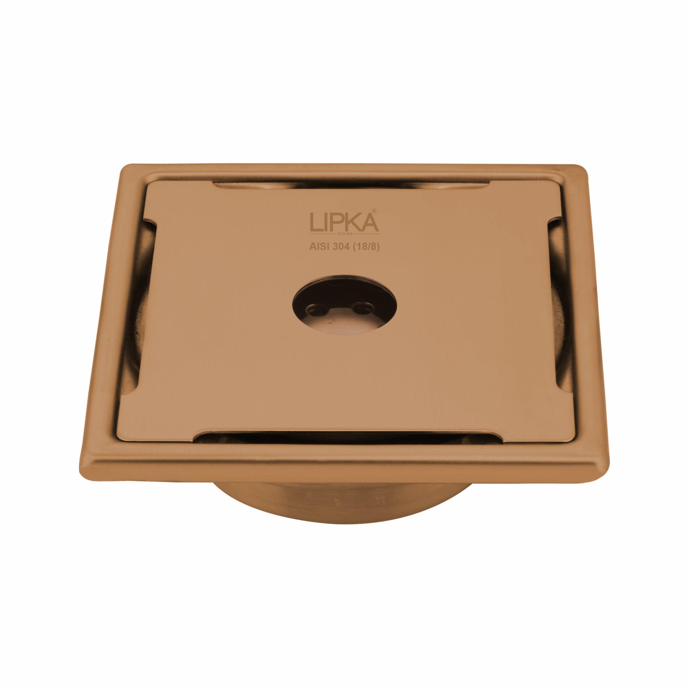 Yellow Exclusive Square Floor Drain in Antique Copper PVD Coating (6 x 6 Inches) with Hole & Cockroach Trap - LIPKA - Lipka Home