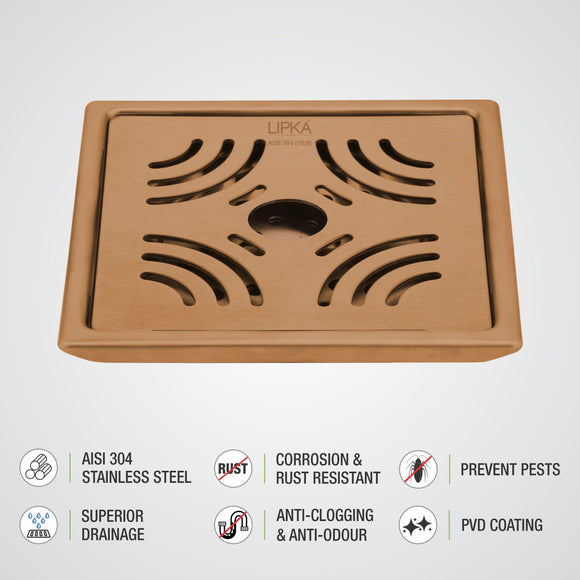 Purple Exclusive Square Floor Drain in Antique Copper PVD Coating (6 x 6 Inches) with Hole - LIPKA - Lipka Home