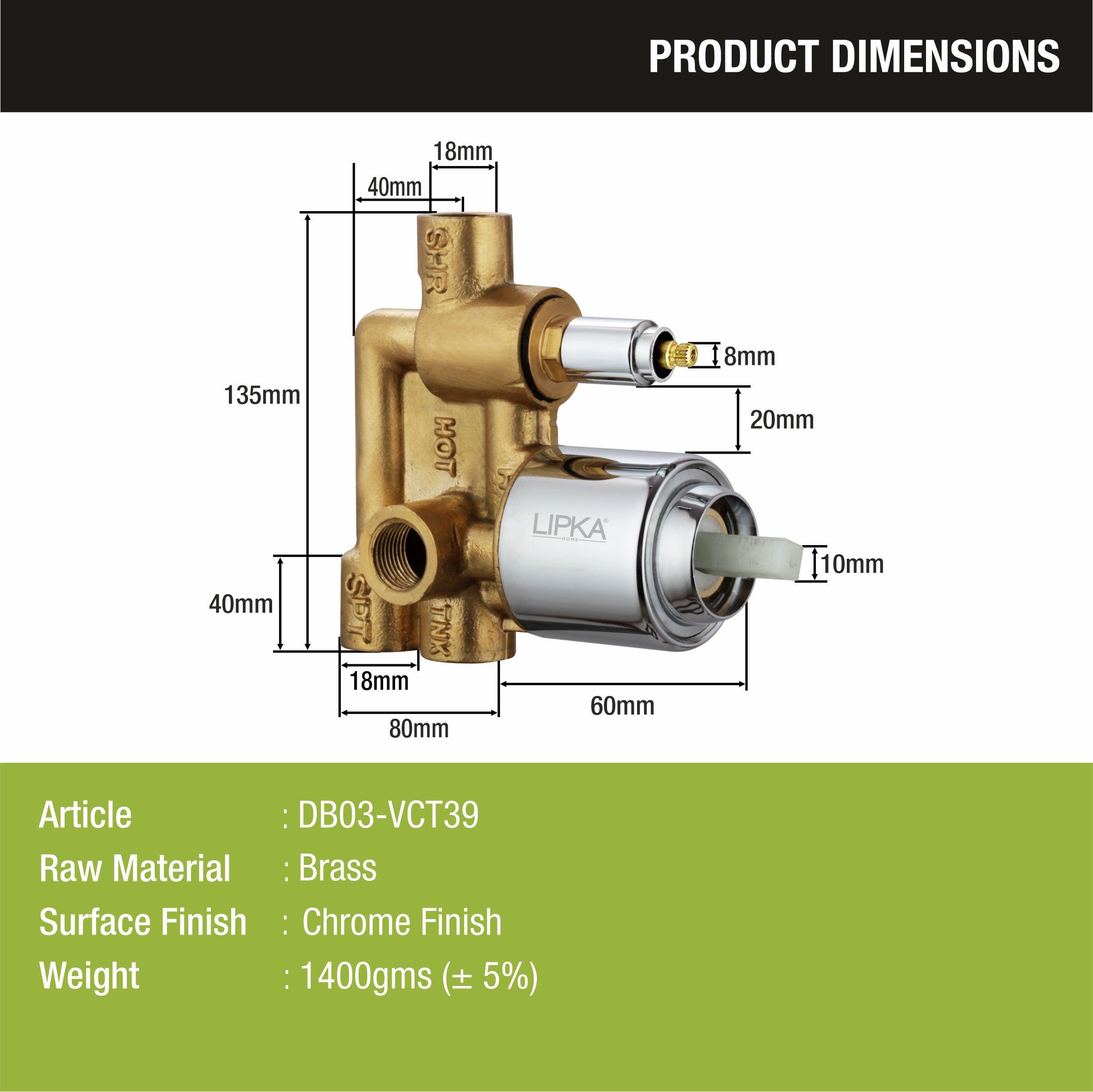 Victory 3-inlet Five Way Diverter (Complete Set) sizes and dimensions