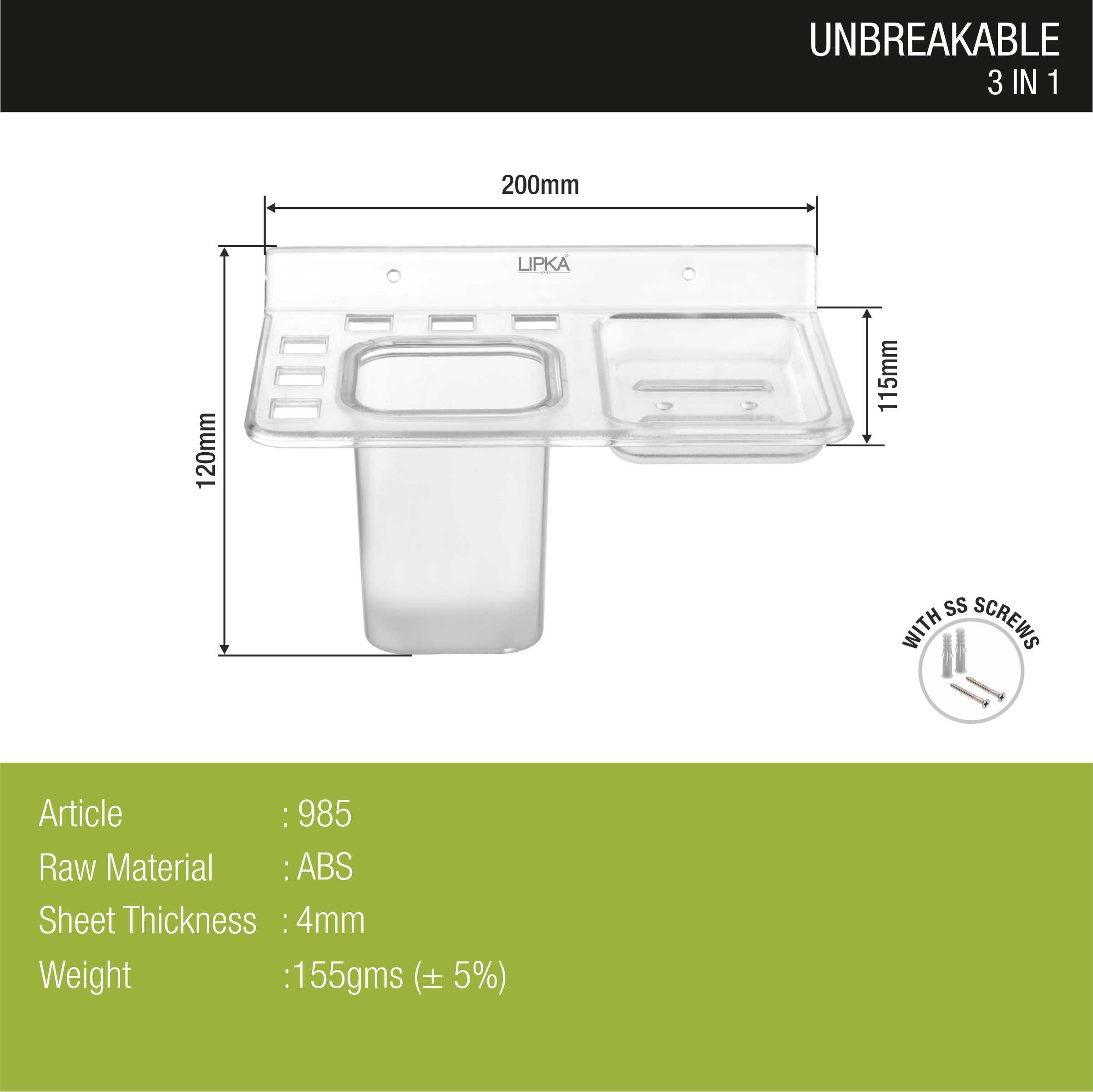3-in-1 Shelf Tray (Tumbler, Toothbrush Holder & Soap Dish) dimensions and sizes