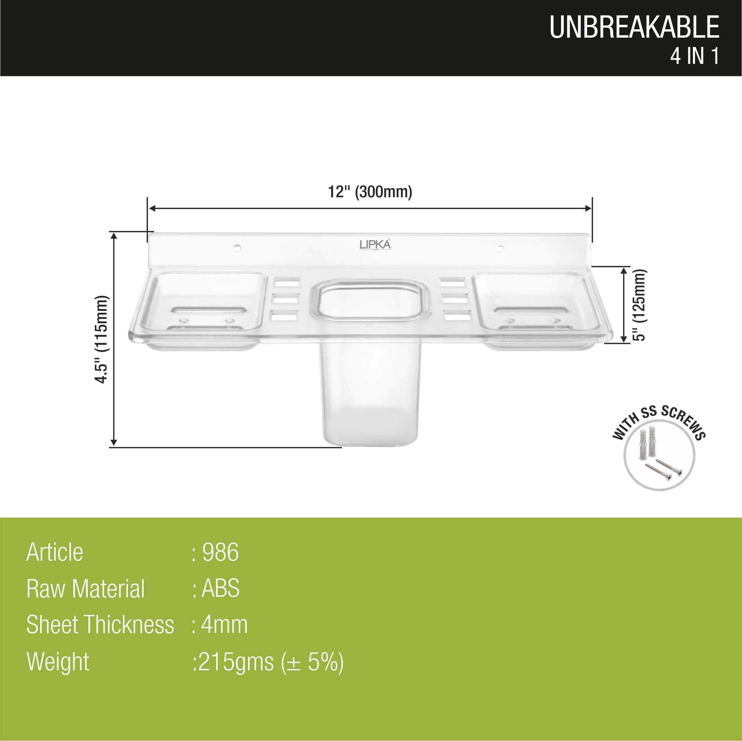 4-in-1 Shelf Tray (Tumbler, Toothbrush Holder & 2 Soap Dishes ) dimensions and sizes