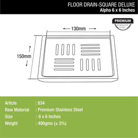 Alpha Deluxe Square Floor Drain (6 x 6 Inches) - LIPKA - Lipka Home