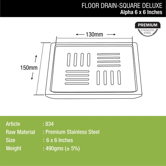 Alpha Deluxe Square Floor Drain (6 x 6 Inches) - LIPKA - Lipka Home