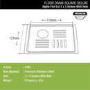 Alpha Deluxe Square Flat Cut Floor Drain (5 x 5 Inches) with Hole - LIPKA - Lipka Home