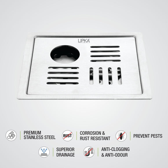 Alpha Deluxe Square Flat Cut Floor Drain (5 x 5 Inches) with Hole - LIPKA - Lipka Home