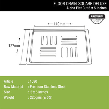 Alpha Deluxe Square Flat Cut Floor Drain (5 x 5 Inches) - LIPKA - Lipka Home