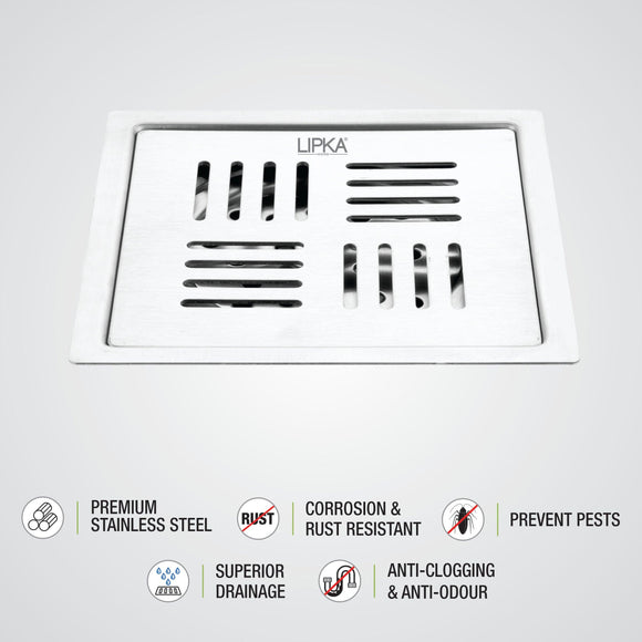 Alpha Deluxe Square Flat Cut Floor Drain (5 x 5 Inches) - LIPKA - Lipka Home