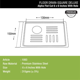 Alpha Deluxe Square Flat Cut Floor Drain (6 x 6 Inches) with Hole - LIPKA - Lipka Home
