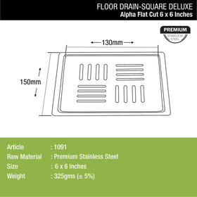 Alpha Deluxe Square Flat Cut Floor Drain (6 x 6 Inches) - LIPKA - Lipka Home
