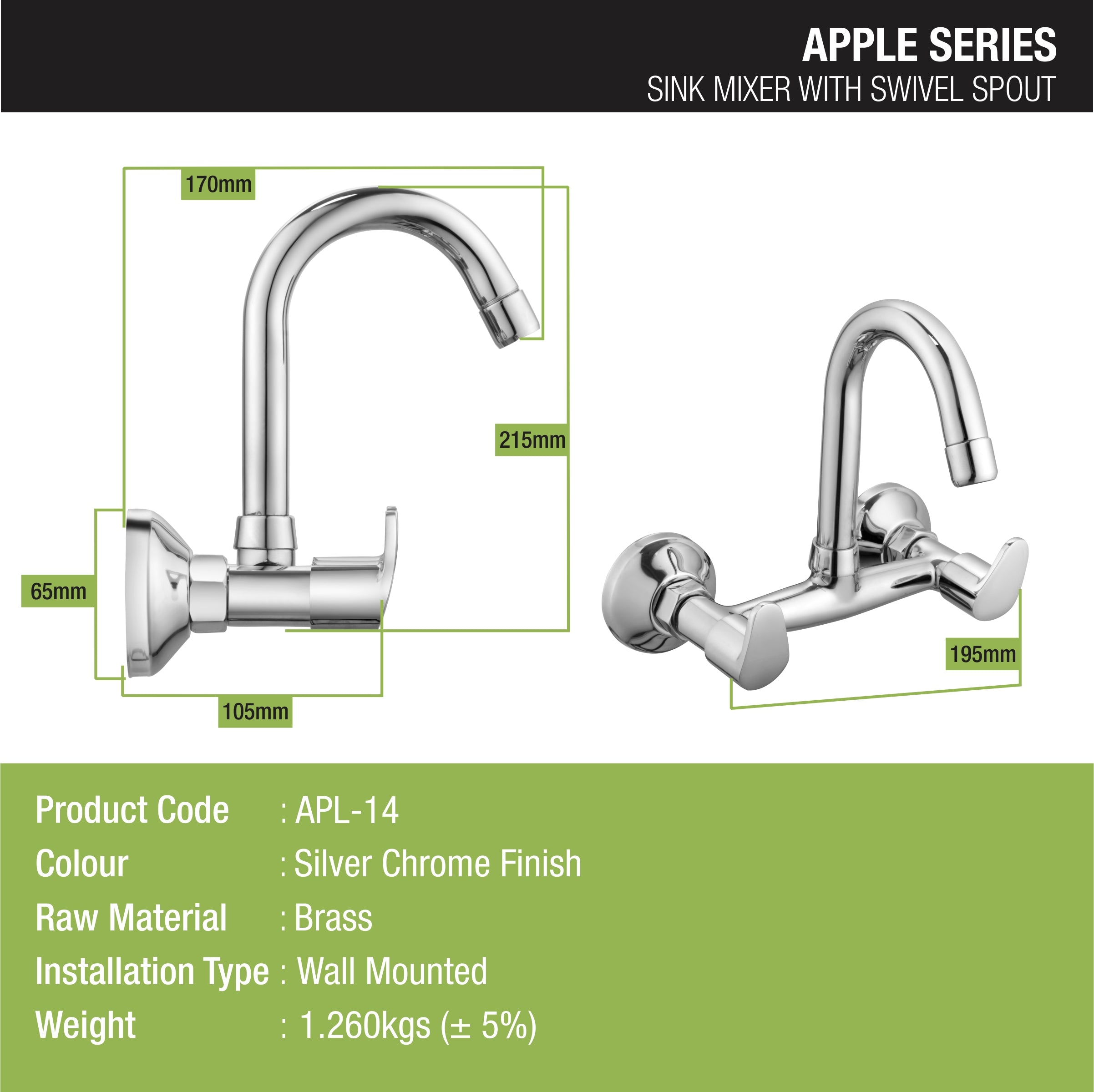 Apple Sink Mixer with Swivel Spout Faucet sizes and dimensions 