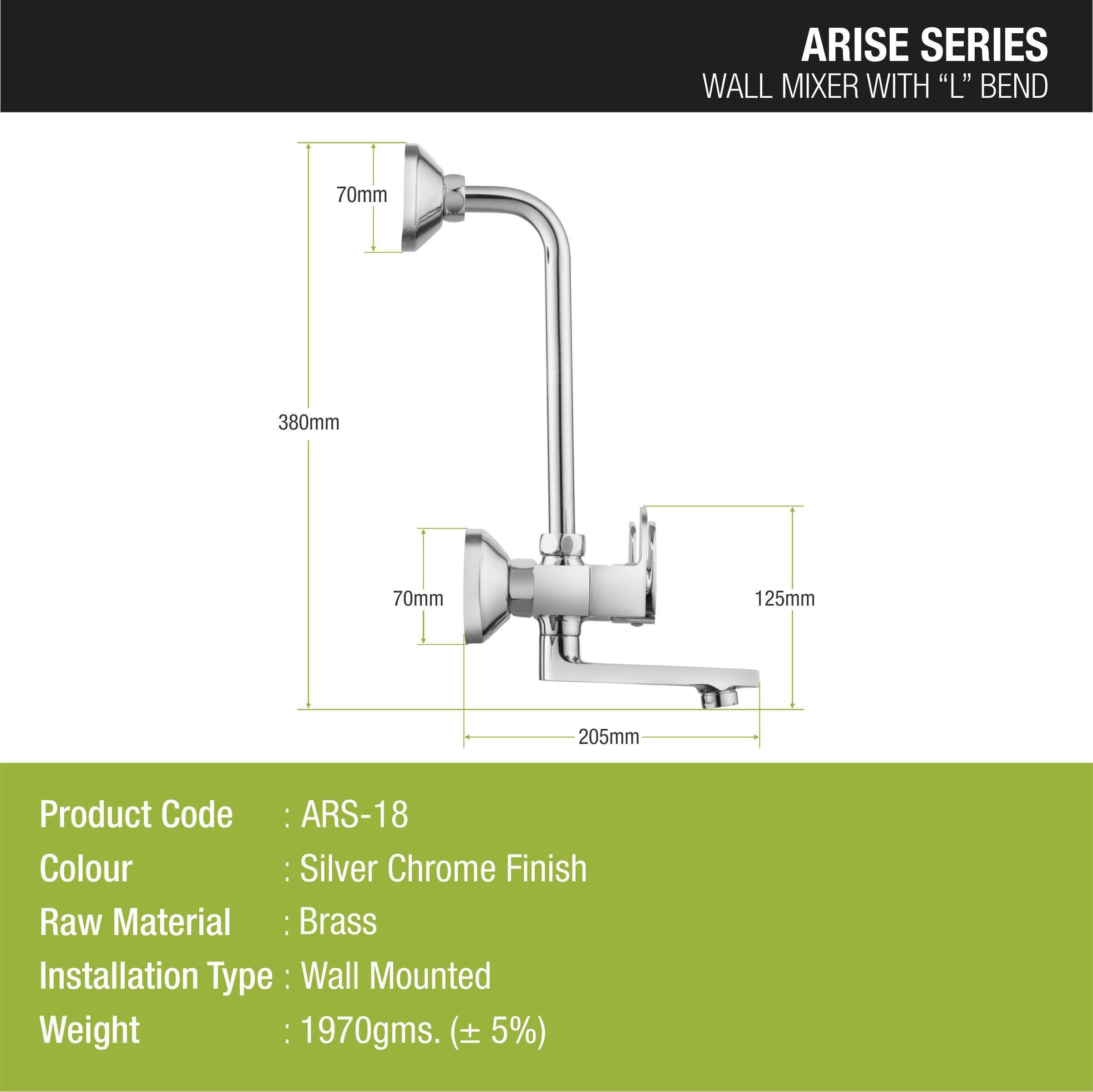 Arise Wall Mixer with L Bend Faucet sizes and dimensions 