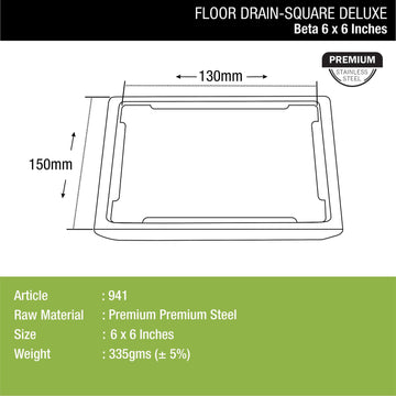Beta Deluxe Square Floor Drain (6 x 6 Inches) - LIPKA - Lipka Home