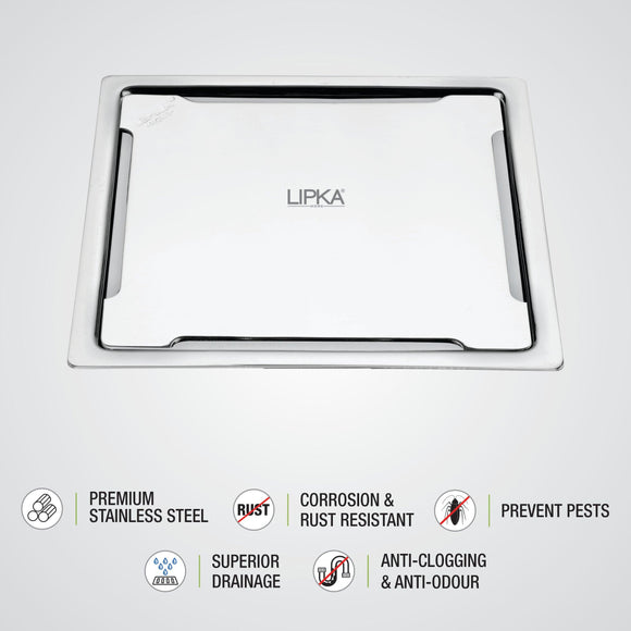 Beta Deluxe Square Flat Cut Floor Drain (5 x 5 Inches) - LIPKA - Lipka Home