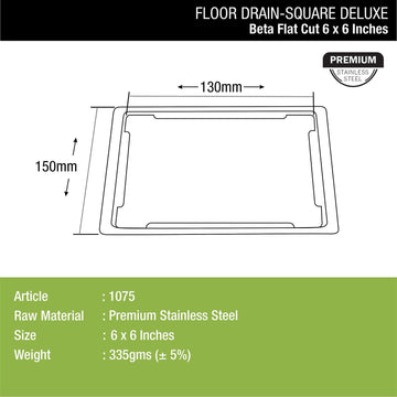 Beta Deluxe Square Flat Cut Floor Drain (6 x 6 Inches) - LIPKA - Lipka Home