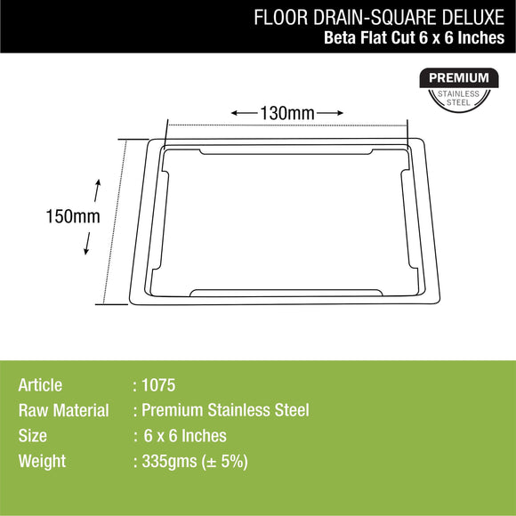 Beta Deluxe Square Flat Cut Floor Drain (6 x 6 Inches) - LIPKA - Lipka Home
