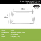 Beta Deluxe Square Flat Cut Floor Drain (6 x 6 Inches) dimensions and sizes