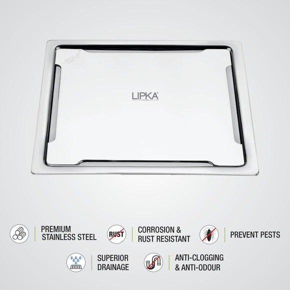 Beta Deluxe Square Flat Cut Floor Drain (6 x 6 Inches) - LIPKA - Lipka Home