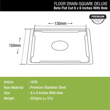 Beta Deluxe Square Flat Cut Floor Drain (6 x 6 Inches) with Hole - LIPKA - Lipka Home