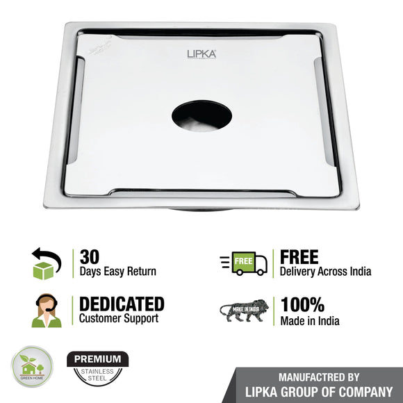 Beta Deluxe Square Flat Cut Floor Drain (6 x 6 Inches) with Hole - LIPKA - Lipka Home