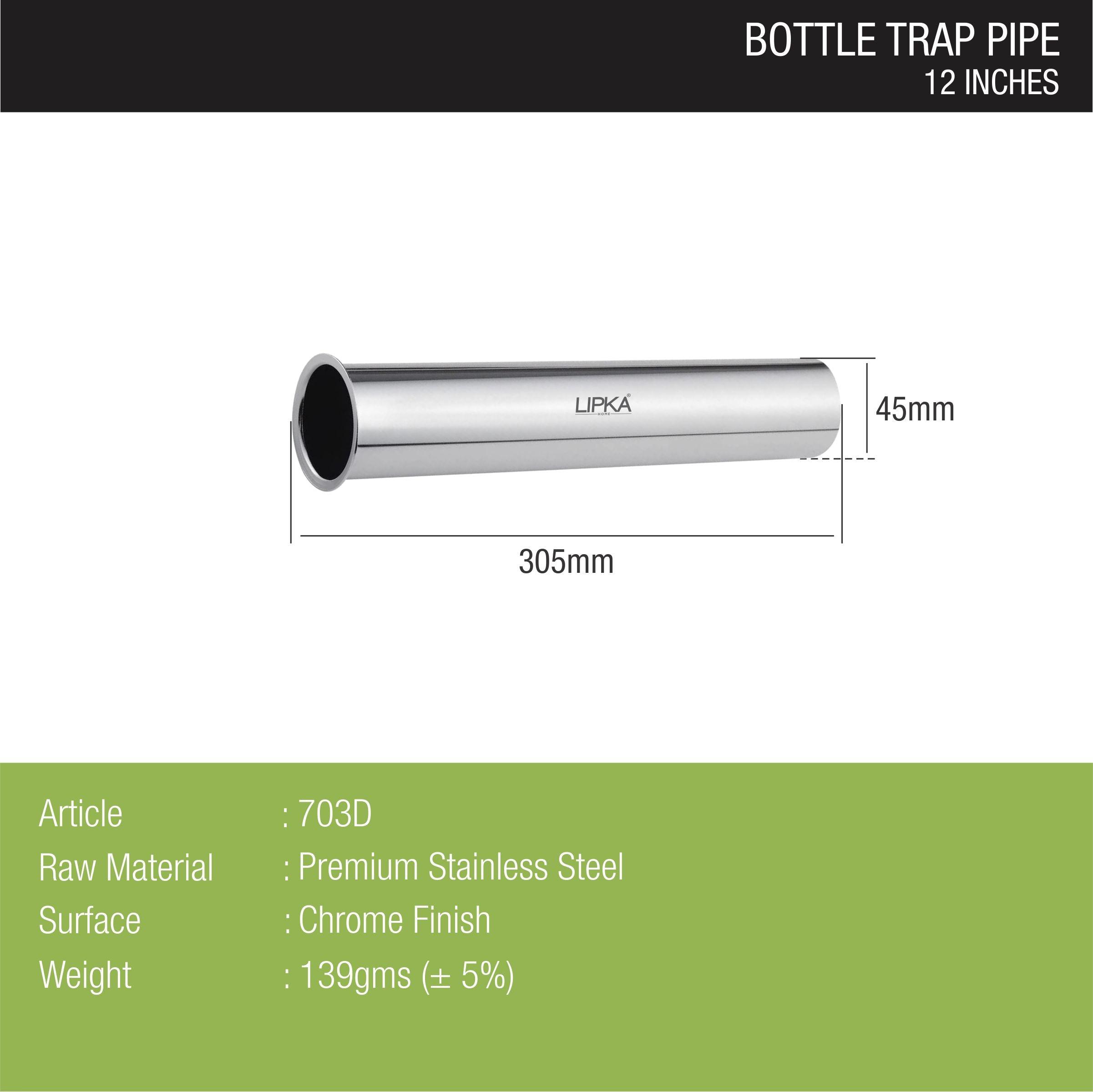 Bottle Trap Stainless Steel Pipe (12 inches) sizes and dimensions