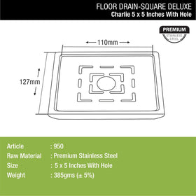 Charlie Deluxe Square Floor Drain (5 x 5) with Hole - LIPKA - Lipka Home