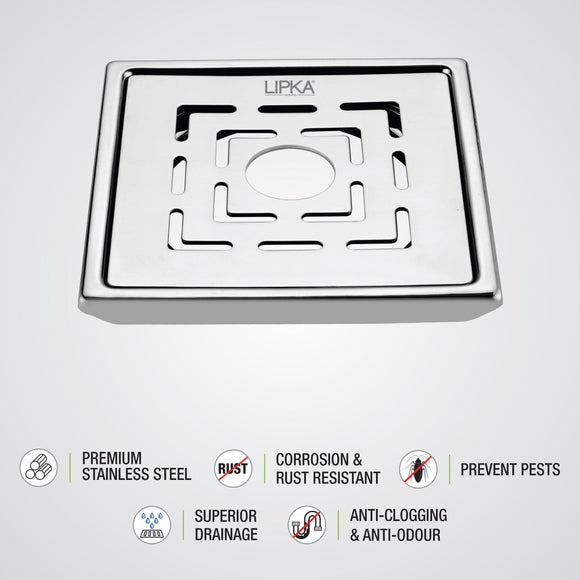 Charlie Deluxe Square Floor Drain (5 x 5) with Hole - LIPKA - Lipka Home