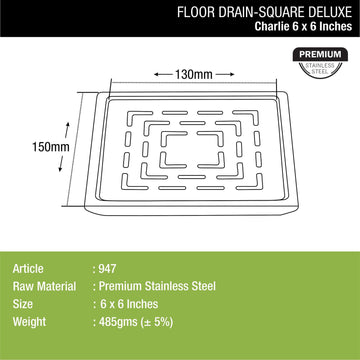 Charlie Deluxe Square Floor Drain (6 x 6 Inches) - LIPKA - Lipka Home