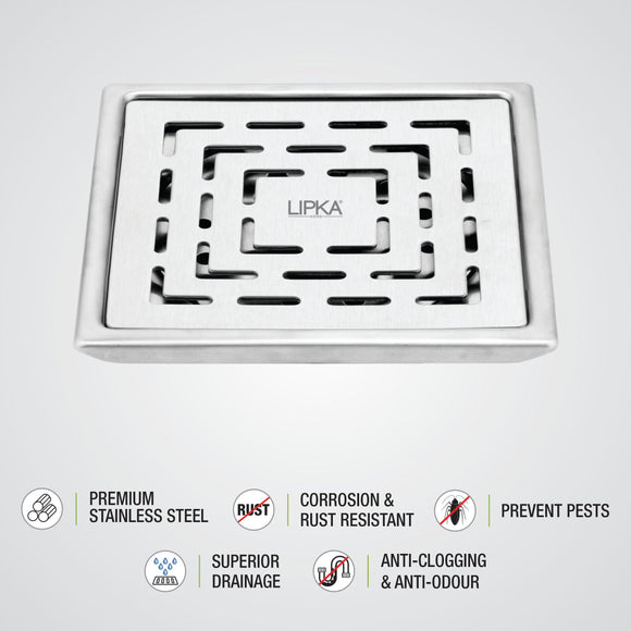 Charlie Deluxe Square Floor Drain (6 x 6 Inches) - LIPKA - Lipka Home
