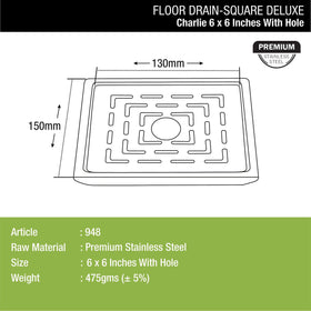 Charlie Deluxe Square Floor Drain (6 x 6 Inches) with Hole - LIPKA - Lipka Home