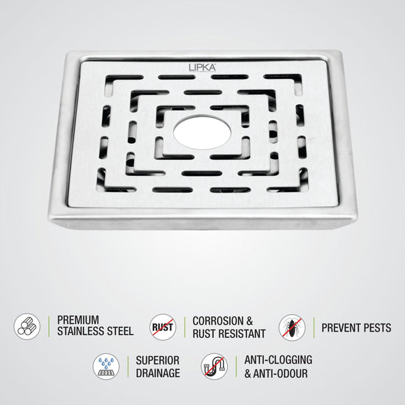 Charlie Deluxe Square Floor Drain (6 x 6 Inches) with Hole - LIPKA - Lipka Home