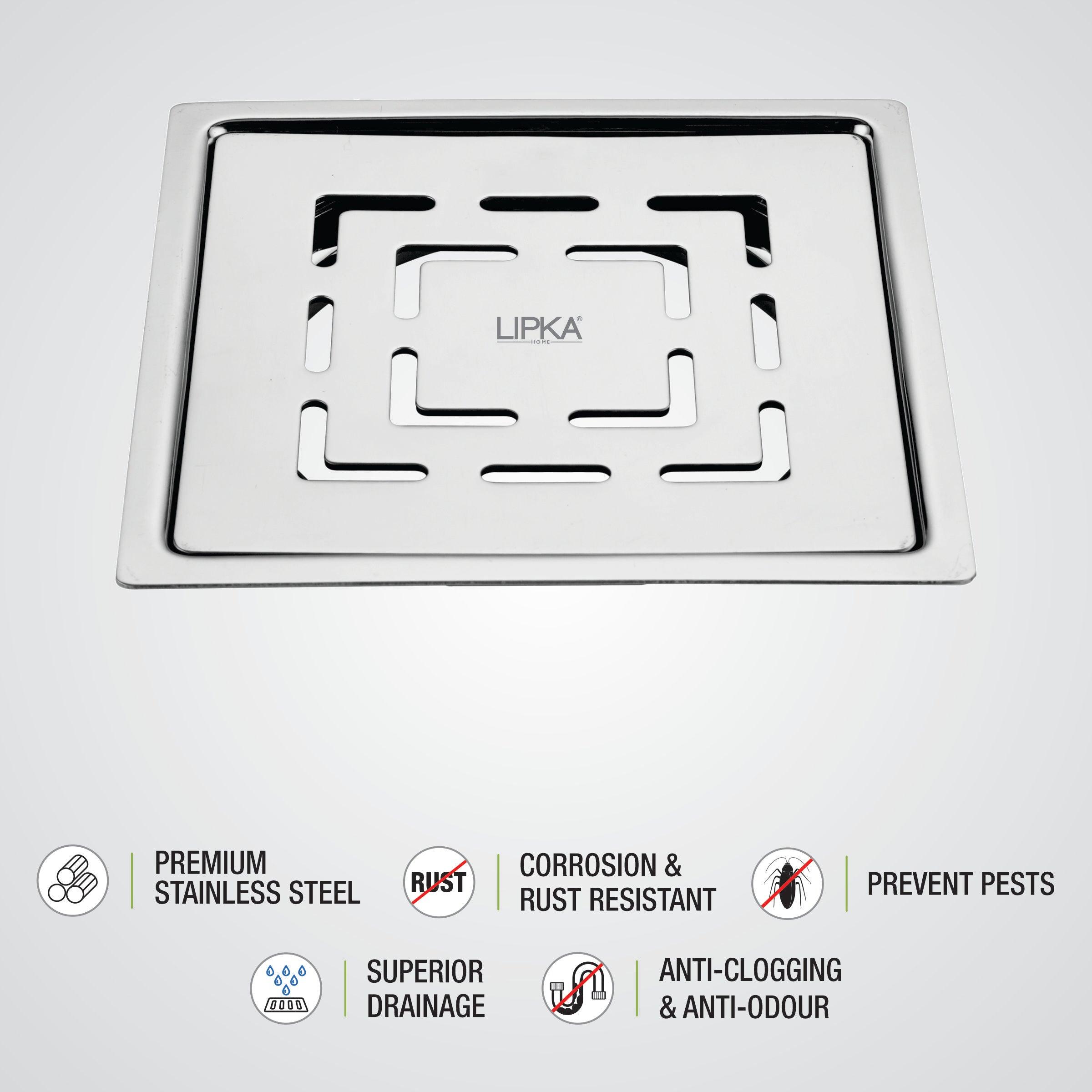 Charlie Deluxe Square Flat Cut Floor Drain (5 x 5 Inches) features
