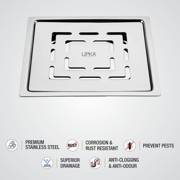 Charlie Deluxe Square Flat Cut Floor Drain (5 x 5 Inches) - LIPKA - Lipka Home