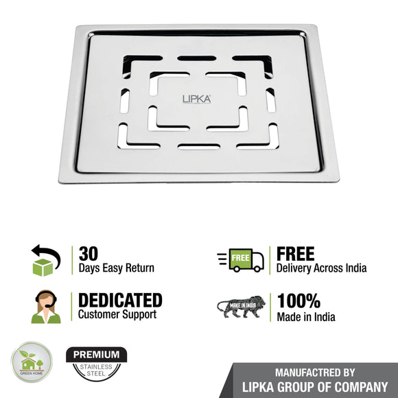 Charlie Deluxe Square Flat Cut Floor Drain (5 x 5 Inches) - LIPKA - Lipka Home