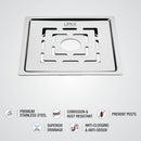 Charlie Deluxe Square Flat Cut Floor Drain (5 x 5 Inches) with Hole - LIPKA - Lipka Home