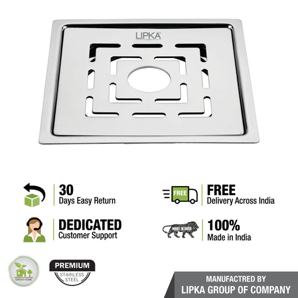 Charlie Deluxe Square Flat Cut Floor Drain (5 x 5 Inches) with Hole - LIPKA - Lipka Home