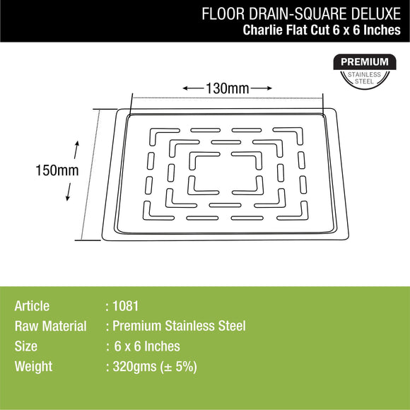 Charlie Deluxe Square Flat Cut Floor Drain (6 x 6) - LIPKA - Lipka Home