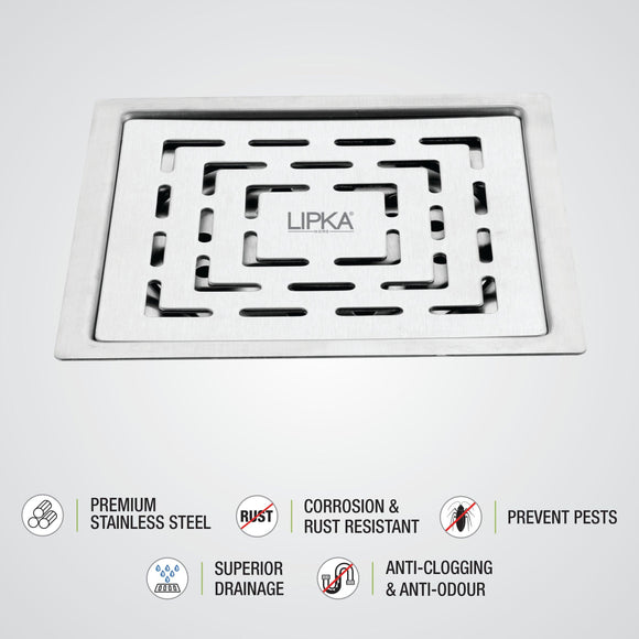 Charlie Deluxe Square Flat Cut Floor Drain (6 x 6) - LIPKA - Lipka Home