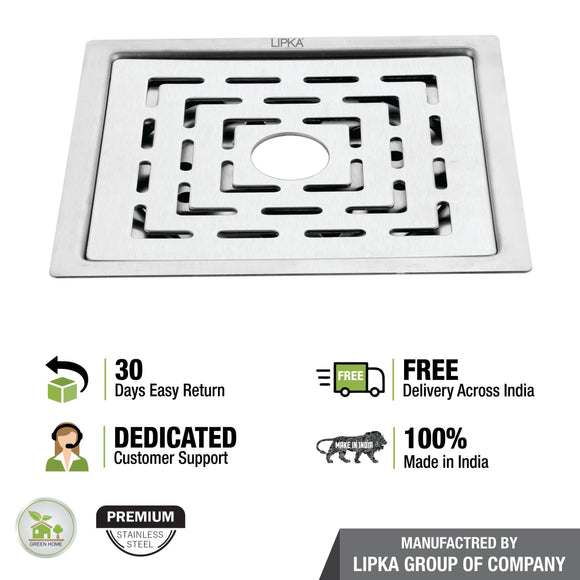 Charlie Deluxe Square Flat Cut Floor Drain (6 x 6 Inches) with Hole - LIPKA - Lipka Home