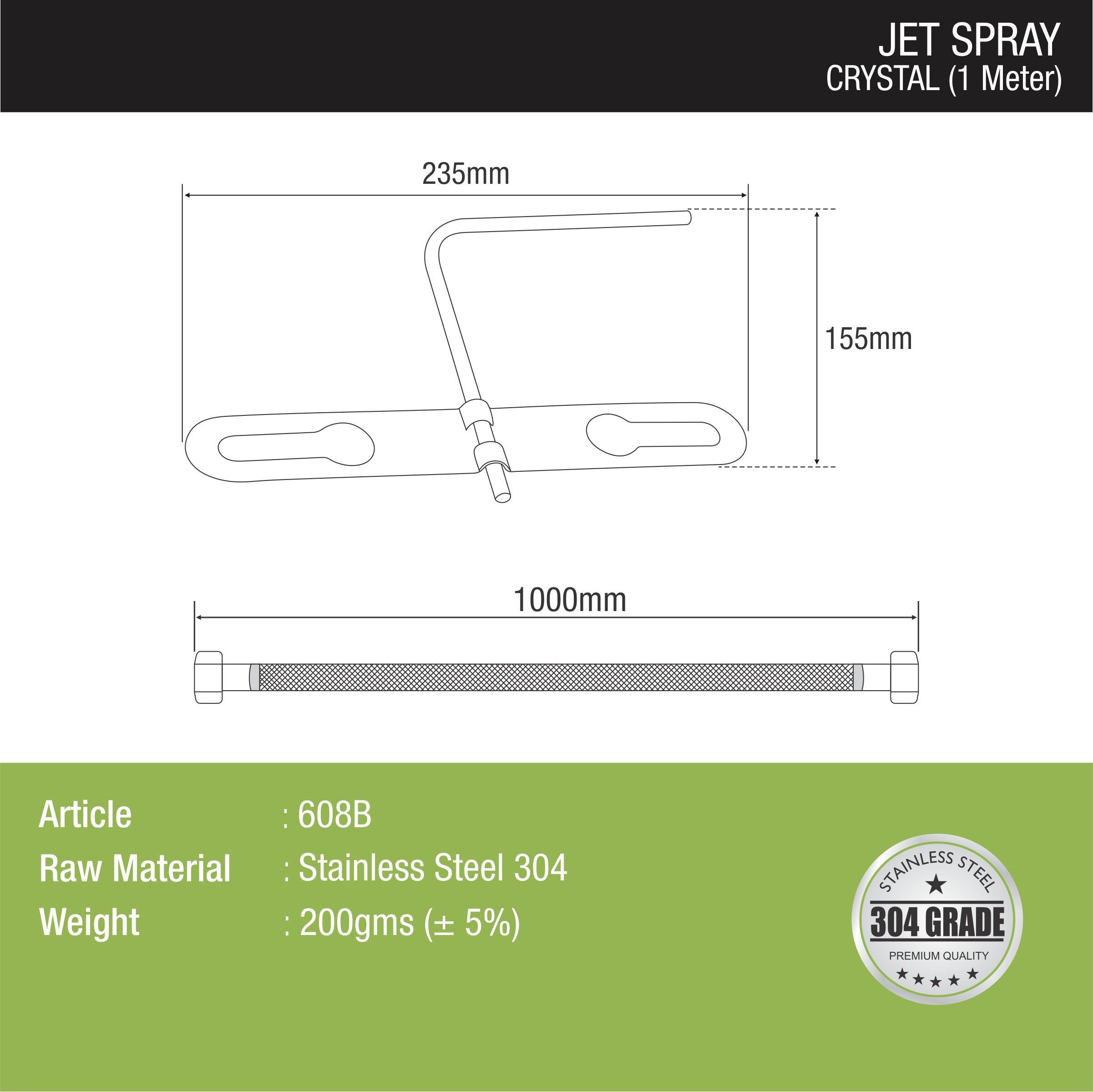 Crystal Jet Spray with 304SS Holder & 1 Meter Hose dimensions and sizes