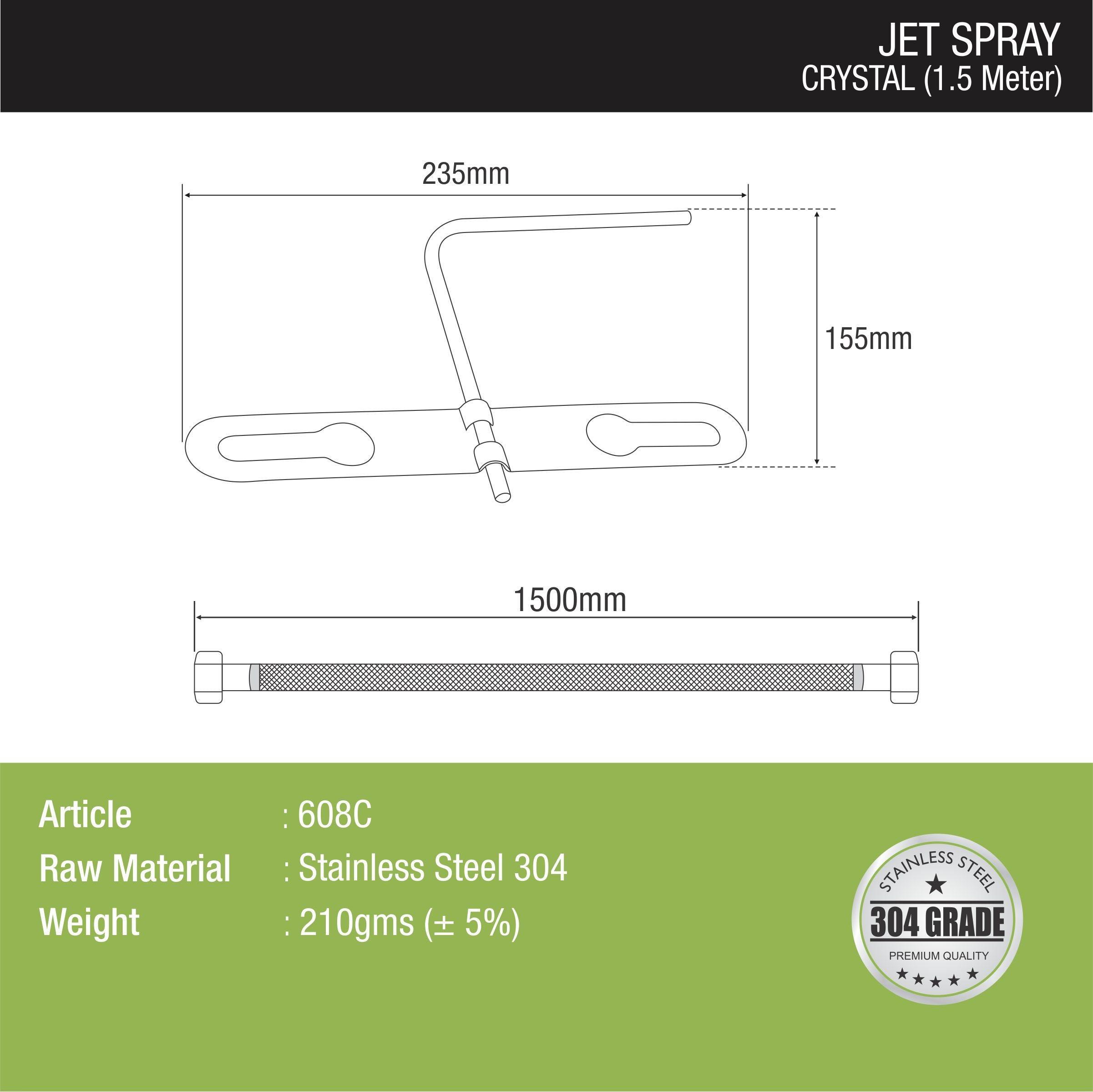 Crystal Jet Spray with 304SS Holder & 1.5 Meter Hose dimensions and sizes